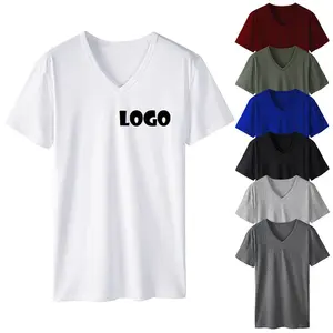 2023 Fashion Breathable Running Casual Short Sleeve Solid Color Plain Sports V-neck T-shirt