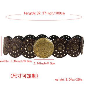<span class=keywords><strong>Ceinture</strong></span> en cuir PU pour femme, style western vintage, large boucle ronde, 8,8 cm de large, <span class=keywords><strong>ceinture</strong></span> large tendance pour femme, métal creux de haute qualité - Product Image 5
