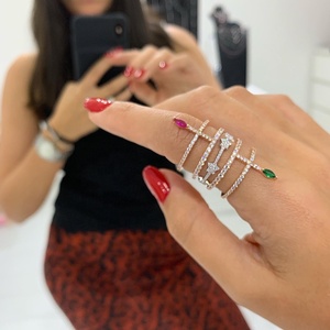 H a forma di rosa placcato oro rosso <span class=keywords><strong>verde</strong></span> forma degli occhi cz anello di barretta Completo per le donne stock - Product Image 2