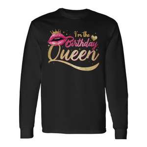 Camiseta de manga larga Birthday Queen para fiesta de cumpleaños, cuello redondo para mujer adulta, impresión digital - Product Image 1