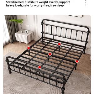 เตียงโครงเหล็กสไตล์ยุโรปแบบนอร์ดิก โครงเหล็กชุบสังกะสี ดีไซน์ถอดประกอบได้ ขนาด 1.5 ม./1.8 ม. โครงสร้างเสริมความแข็งแรงและหนาพิเศษ - Product Image 2