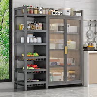 Meuble de rangement de cuisine 3/4 niveaux avec portes, support pour micro-ondes, étagère utilitaire rotative avec paniers et étagères