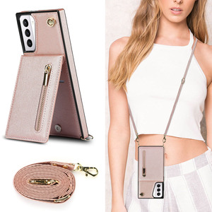 Lanière d'épaule en cuir portefeuille étui de téléphone pour <span class=keywords><strong>Samsung</strong></span> note 20 fermeture éclair étui de luxe pour <span class=keywords><strong>samsung</strong></span> galaxy s24 ultra - Product Image 4