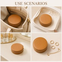 Astuccio Rotondo in Pelle PU Marrone con Cerniera per Gioielli, Mini Scatola Portatile da Viaggio per Orecchini a Cerchio, Organizer
