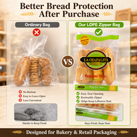Sac d'emballage pour pain en LDPE de qualité alimentaire, transparent, refermable, résistant, étanche, pour la conservation des produits frais, sac à fermeture éclair pour boulangerie