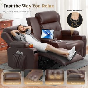 Canapé deux places inclinable massant avec console, rangement USB et porte-gobelets, idéal pour camping-car - Product Image 5
