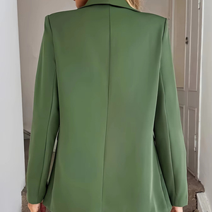 Mùa Thu Của Phụ Nữ Áo Khoác Dài Tay Áo Màu Rắn Đôi Ngực Kinh Doanh Phù Hợp Với Áo Khoác Với Nút Duy Nhất Đóng Cửa Văn Phòng Phụ Nữ Áo Khoác - Product Image 4