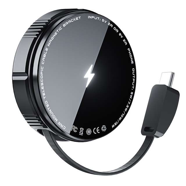 Portable Flexible Magnetic Car Phone Holder with 15W Type-C Wireless Charger for iPhone