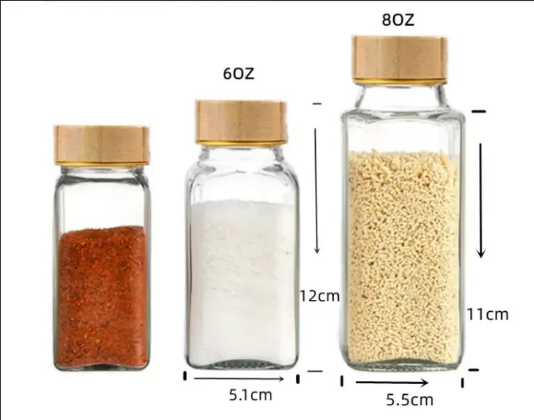 Bocaux à épices en verre avec couvercle en bambou Contenants d'assaisonnement Pot Salière Poivrière Organisateur d'épices Ensemble de pots à épices de cuisine