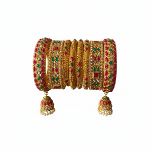 <b>Gold</b> Plated Pota Stone Fine <b>Bangles</b> <b>Set</b> 2.4-10581069PGR - Product Image 2