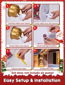 Décoration de Noël Gonflable LED Bonhomme de Neige Facile à Installer, Lumière en Forme de Boule, Matériau PVC Blanc, Léger et Pliable - Product Image 4