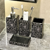 4Pcs Ensemble de salle de bain en céramique noire avec motif de feux d'artifice pour hôtel chambre d'amis maison salle de bain salle de douche salle de bain ou bain de fête