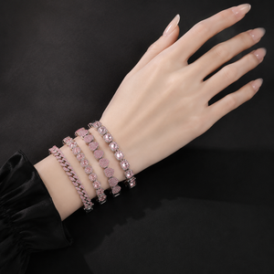 Fashionable Versatile Pink Diamond Alloy <b>Bracelet</b> Minimalist Geometric <b>Bracelet</b> Cool Trendy Hip Hop Hand Accessory - Product Image 5