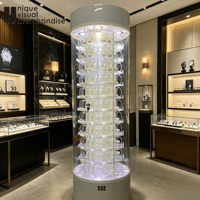 Vitrine rotative personnalisable pour cosmétiques, présentoir tournant en acrylique à 360° pour magasin de maquillage, éclairage LED