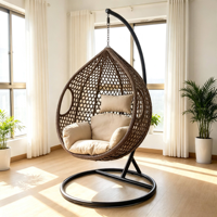 Fauteuil suspendu en osier PE avec poignée, chaise balançoire pour un intérieur et un jardin confortables