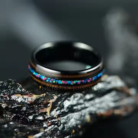 Gentdes Jewelry Anneaux dôme en carbure de tungstène 8mm Trendy Double Line KOA Wood and Crushed Opal Inlay Wedding Band for Mens Women