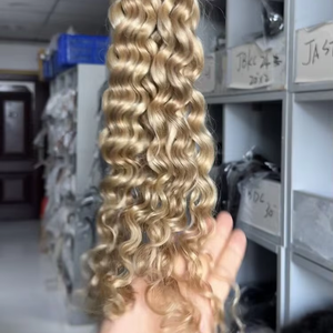 # Extensions de cheveux brésiliens Remy blond miel 12/613, double trame, pour tresses bohèmes, ondulations naturelles, en vrac - Product Image 4