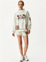 Sweat-shirt à col montant pour femme, longueur allongée, logo brodé personnalisé, léger, pull décontracté pour tous les jours