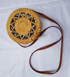 Bolso Redondo de Ratán Hecho a Mano de Alta Calidad con Estampado de Mandala, Bolso Bandolera de Paja Tejida para Accesorios de Moda de Verano, Exportación - Product Image 6