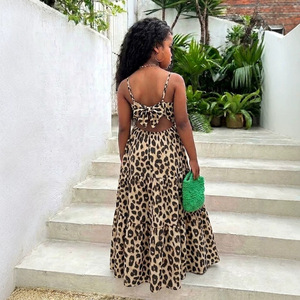 Abito lungo con stampa leopardata e fiocco sul retro per ragazze adolescenti, <span class=keywords><strong>vestito</strong></span> estivo alla moda per bambine - Product Image 3
