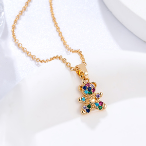 Ensemble de bijoux fantaisie NYH plaqué or, motif ours mignon en zircon coloré, collier, boucles d'oreilles, bague et bracelet pour enfants - Product Image 5