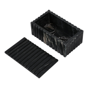 Decorative Marble Ridged <b>Box</b> With Lid For Jewelry Keepsake <b>Storage</b> Home Decor Modern Accent <b>Shelf</b> Organizer - Product Image 2