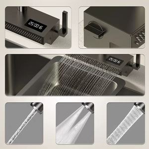 อ่างล้างจานครัวแบบดิจิตอลทรงน้ำตกอเนกประสงค์พร้อมท่อระบายน้ำรูปตัว X ทำจากสแตนเลส 304 แบบลายนูน - Product Image 5