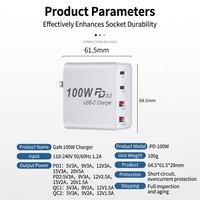Chargeur USB C Justlink PD 100W GaN QC3.0 4 ports 2C 2A avec prises interchangeables US/EU/UK, adaptateur de charge rapide PD pour ordinateur portable
