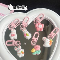 Porte-clés pendentif lapin radis en résine avec fleurs, style dessin animé mignon, accessoire de charme pour sac