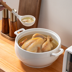 Marmite de cuisine en porcelaine texturée de bonne qualité, 2,5 L, grande soupière à relief, pot à soupe en céramique à double anse avec couvercle en verre - Product Image 3