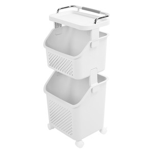 <span class=keywords><strong>Panier</strong></span> <span class=keywords><strong>à</strong></span> <span class=keywords><strong>linge</strong></span> roulant avec roulettes, 2 ou 3 niveaux, grande capacité, en plastique PP ABS, pour le rangement des vêtements dans la salle de bain ou la cuisine - Product Image 2