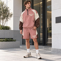 Survêtement Homme Personnalisé Color Block avec Col Zippé, Veste et Short Tissés, Logo Imprimé pour un Style Décontracté Quotidien