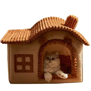Cute Double Roof Dog cat House pet cages houses Cat Nest Foldable Cozy Washable Soft four seasons pet Kennel
