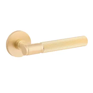 Satin Brass European Style Zinc Alloy Door Lock Handle door handles gold brass lever On Rose