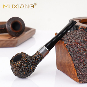 Muxiang Briar Wood Smoking Pipe Straight Type With Metal Ring Tobacco Pipe For Personal Gift - Product Image 4