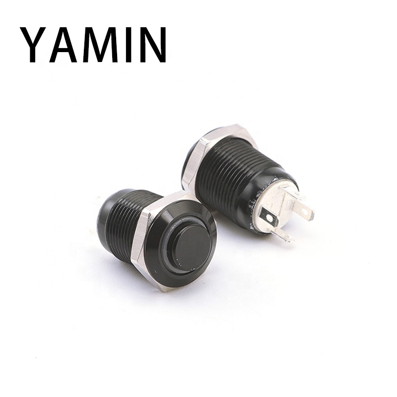 12 мм, черный корпус, мгновенный сброс, подсветка, круглое кольцо, светодиодная лампа, питание автомобиля, двигателя, ПК, включение питания, металлический кнопочный переключатель