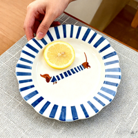 8 / 10 pouces rond en céramique peint à la main ligne bleue bord Animal personnalisé décalcomanie motif impression conceptions Restaurant dîner assiette à Dessert