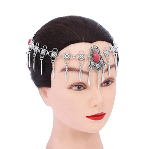 Tocado bohemio Vintage para mujer, joyería étnica para el cabello de kazajos asiáticos turcos con cadenas de borlas de Metal y Diadema Maang Tikka - Product Image 4