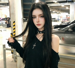 Sexy Ripped Black Sweater Women - Fashionable Off-Shoulder Knit Top with Distressed Details, Slimming Gothic Pullover <strong>Jumper</strong> - Product Image 2