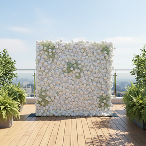 جدار زهور اصطناعية فاخرة ثلاثية الأبعاد من الحرير الأبيض بتصميم الورد، مقاس 8 × 8 أقدام لتزيين حفلات الزفاف والمناسبات بأسلوب رومانسي - Product Image 3