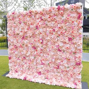 <b>Artificial</b> Silk pink Flower Wall Roll up Wall Flower Decor 5d Flower Wall Backdrop 8ft X 8ft for Wedding Decor - Product Image 3