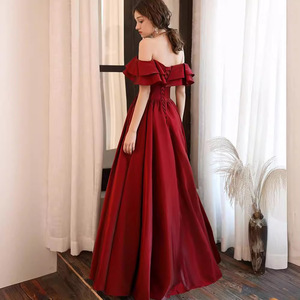 Off The Shoulder Burgundy Evening Dress Empire Waist Long A Line For Weddings Parties Performances - Product Image 4