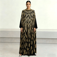 Robe longue musulmane de luxe noire et or, perlée à la main, à manches chauve-souris en maille, Abaya de fête pour l'Aïd, pour femmes du Moyen-Orient, vente en gros ODM