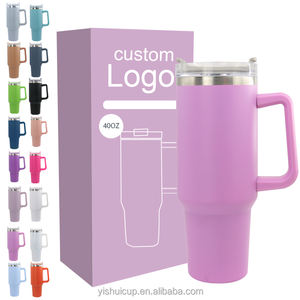 Gran oferta, vaso aislado al vacío de acero inoxidable de doble pared de 40 oz con asa recubierta de polvo con tapa de plástico - Product Image 1