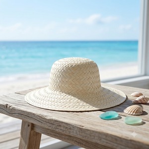 Chapeau de paille naturelle d'été neuf en gros avec bande rayée, chapeau de marin à dessus plat en paille naturelle colorée en gros - Product Image 1