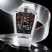 Montre de sport transparente pour homme 45 mm Verre minéral renforcé Bracelet en silicone Mouvement à quartz Cadran à aiguilles Écologique