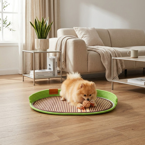 Pet <b>Mat</b> Oval Cotton Fill Four Seasons Dog Bed <b>Mat</b> Beige Khaki Yellow Blue Green Hand Washable - Product Image 3