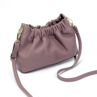 Tas Selempang Kulit Asli Wanita Musim Gugur/Dingin Kapasitas Besar Model Lipit, Tas Bahu Mewah dan Elegan