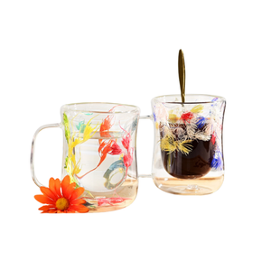Hot <b>Glass</b> Creative Built-in Dried Flowers Multi-petal Quicksand High Borosilicate <b>Glass</b> Milk Tea Beverage Insulated Double Cup - Product Image 1