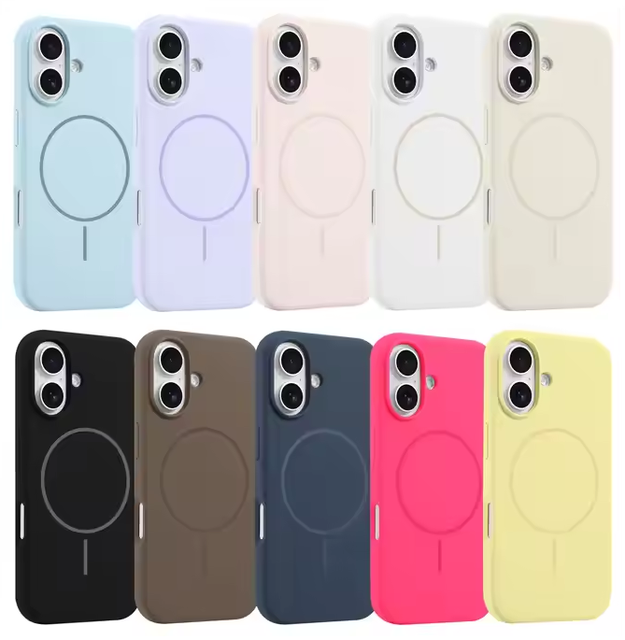 Solid Color Liquid Silicone Skin Sense Magnetic Charging Phone Case for iPhone 16 Microfiber Flock Lining Liquid Silicone Cover